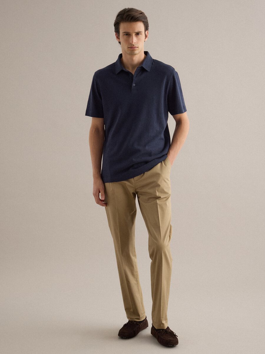 Blue linen and cotton blend polo regular fit_1