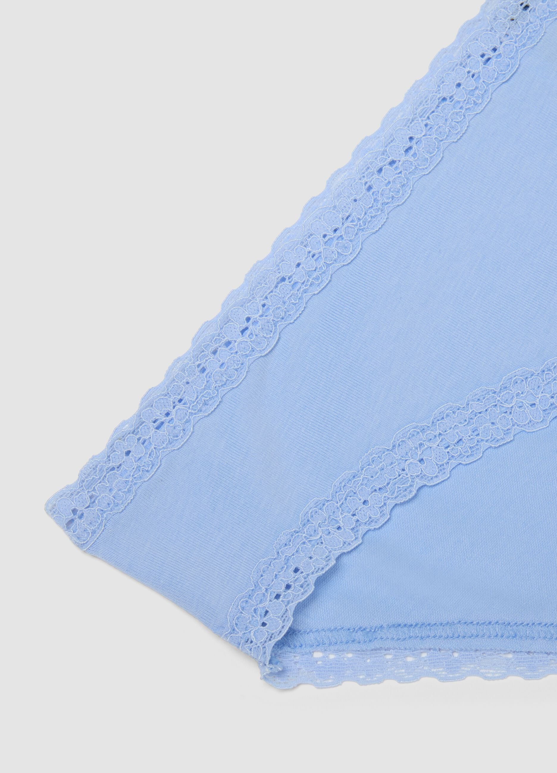 Regular fit blue stretch cotton briefs with lace details