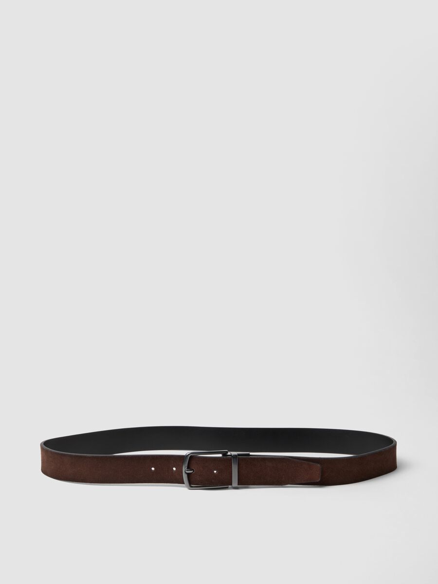 Cintura marrone reversibile in vera pelle con fibbia in metallo_0