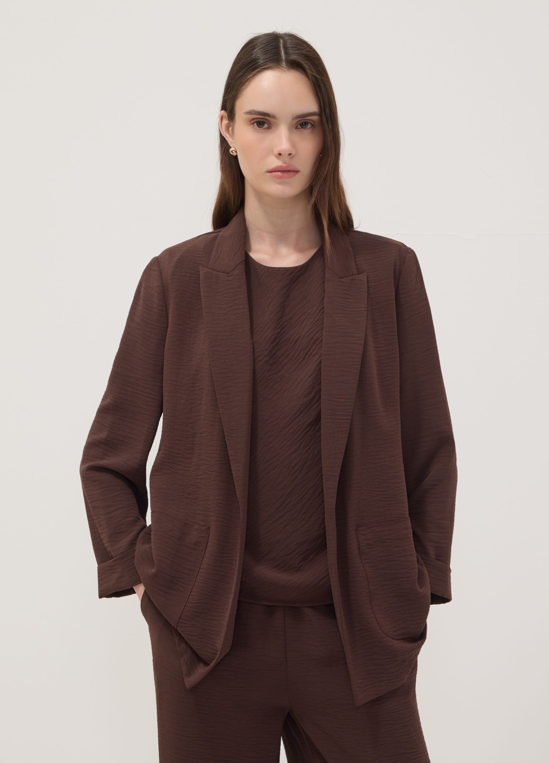 Brown regular-fit blazer with classic lapel