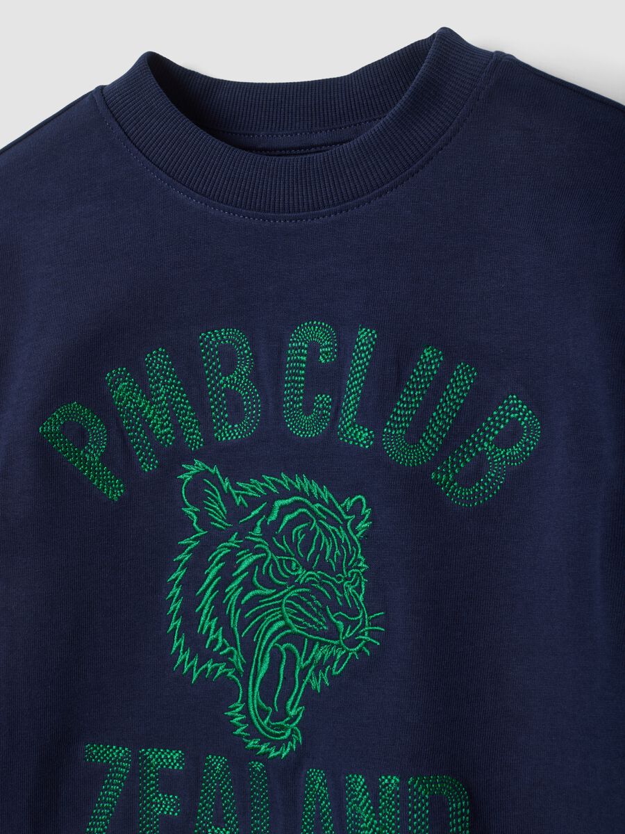 Navy pure cotton double‑sleeve T‑shirt with print, regular fit_2