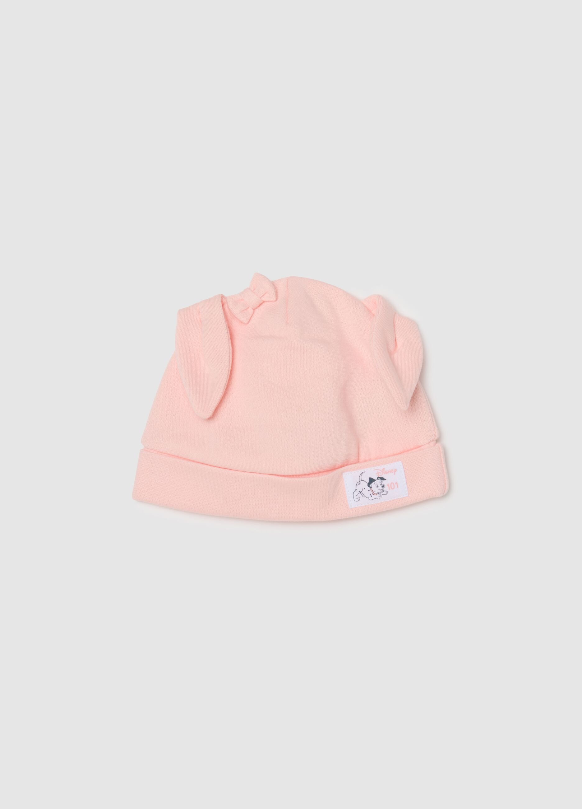 Pink baby hat in pure cotton with ears