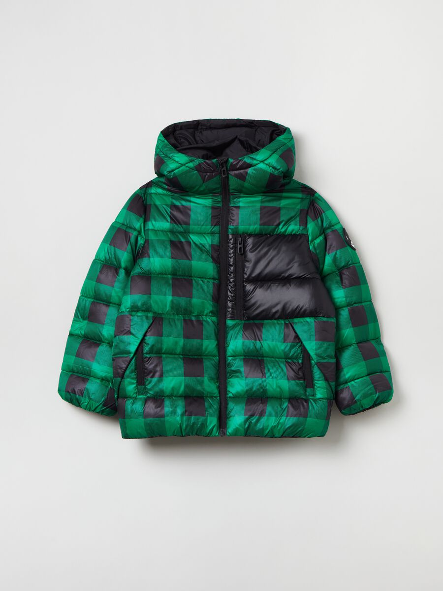 Full-zip check down jacket with hood_0