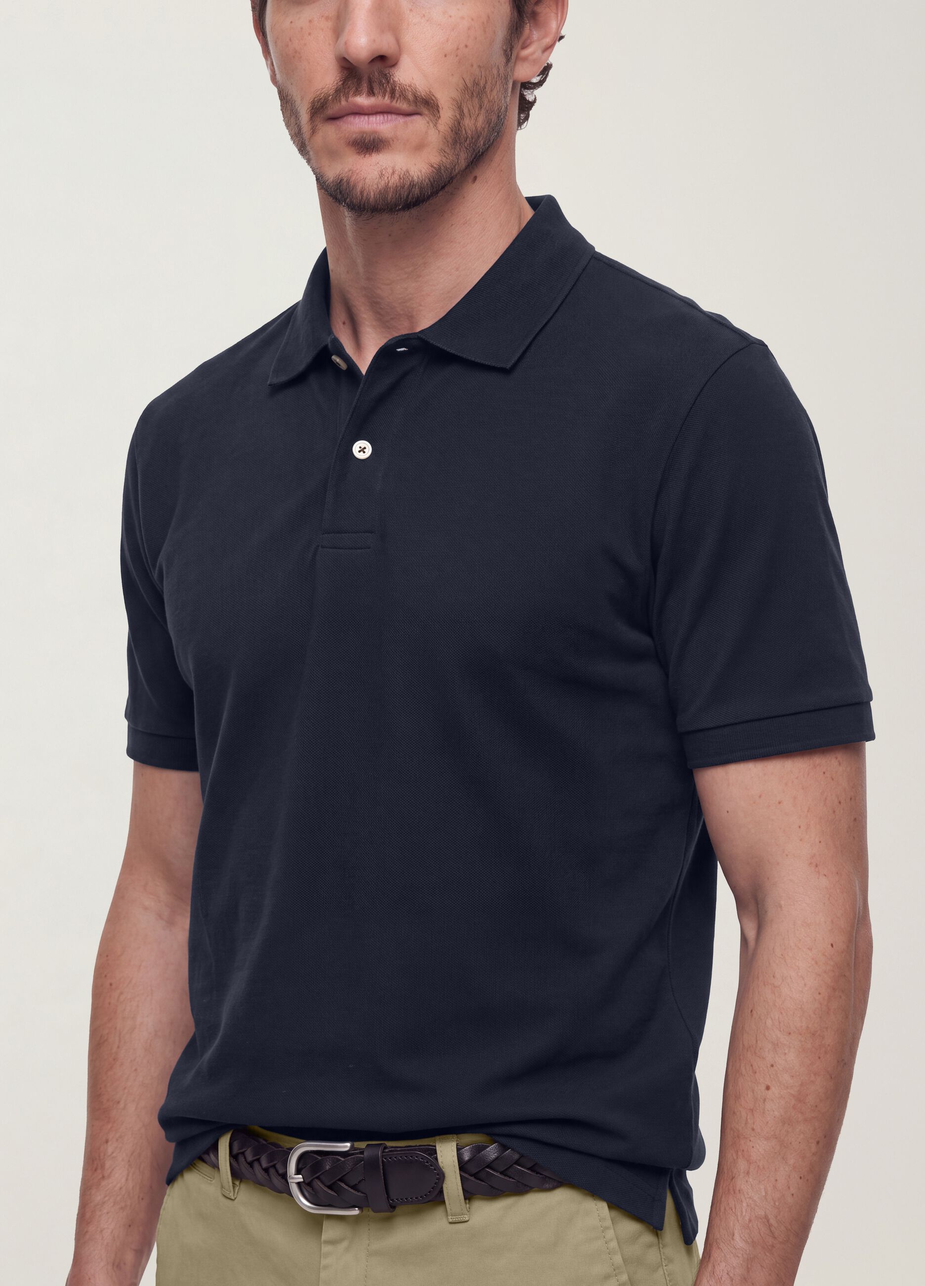 Black pure cotton piqu&eacute; polo shirt with classic collar, regular fit