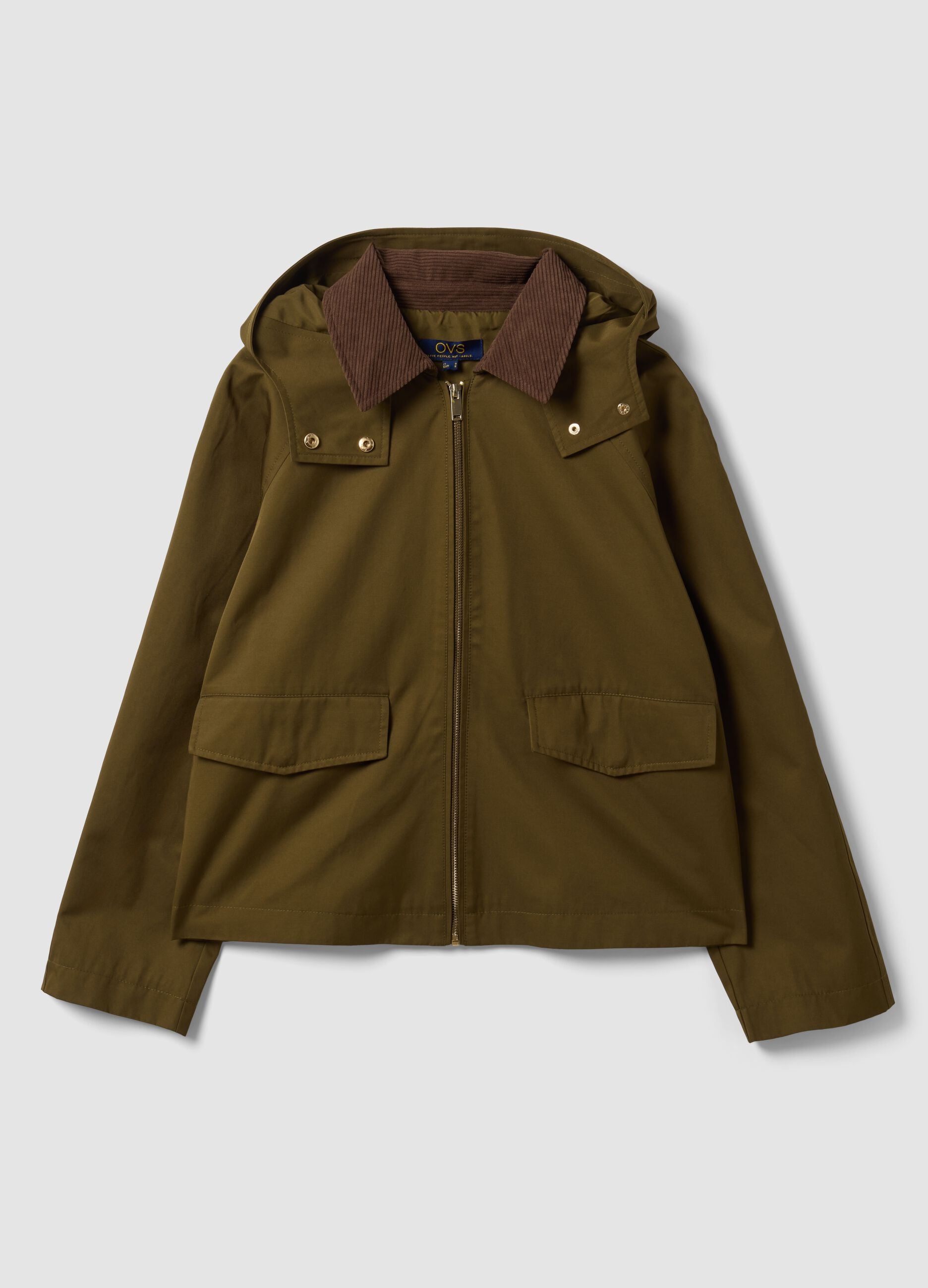 Gr&uuml;ne Parka-Jacke aus Baumwollmix mit Kapuze und Rippkragen