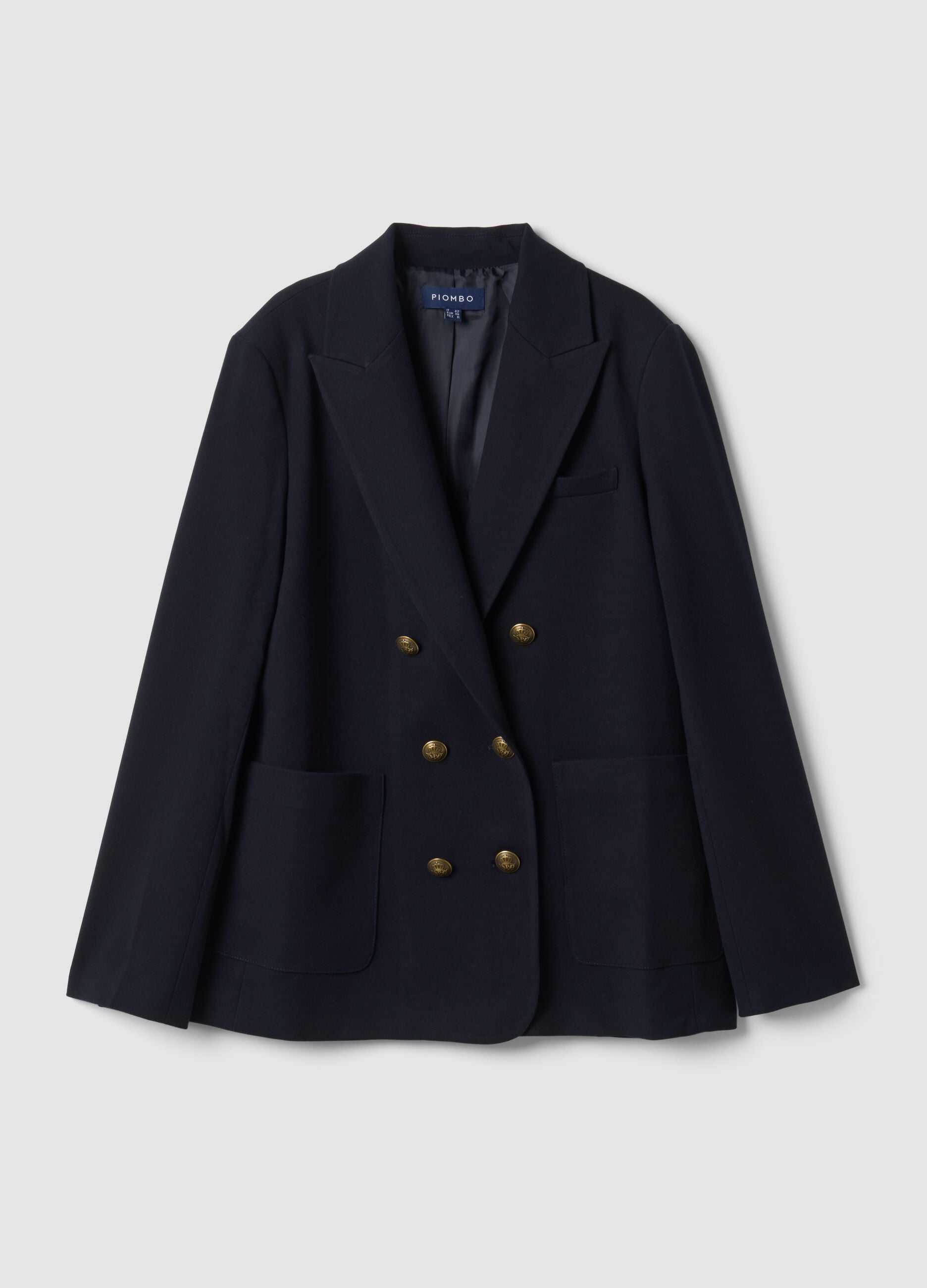 Blue stretch-viscose double-breasted blazer, regular fit