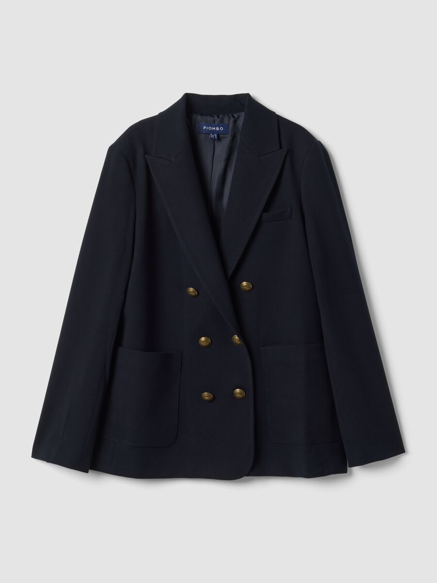 Blue stretch-viscose double-breasted blazer, regular fit_0