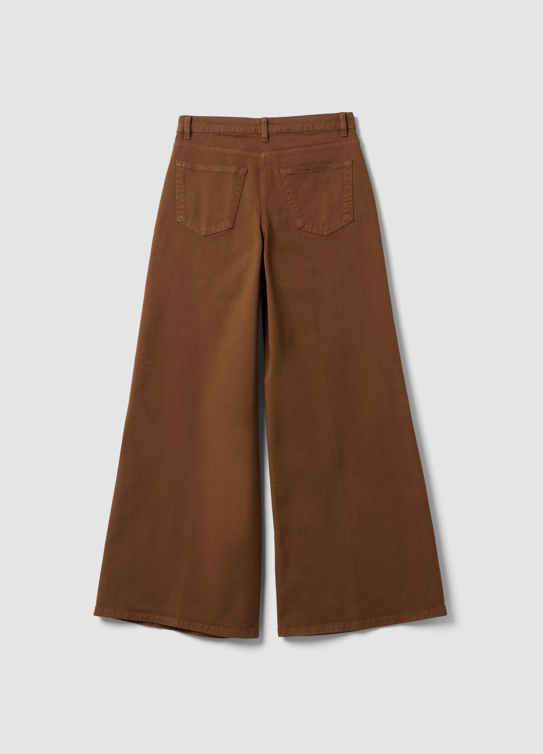 Brown wide-leg stretch cotton trousers