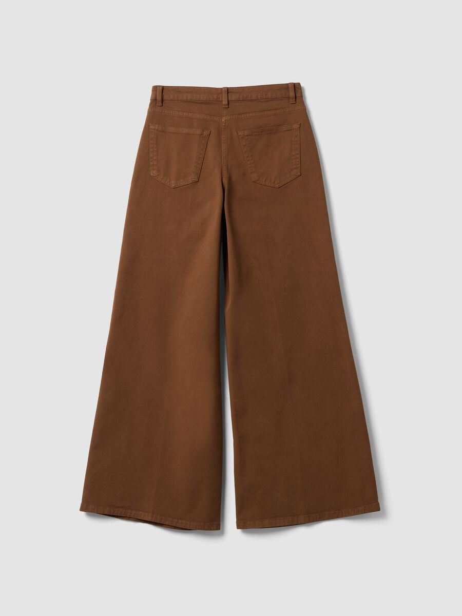 Brown wide-leg stretch cotton trousers_2