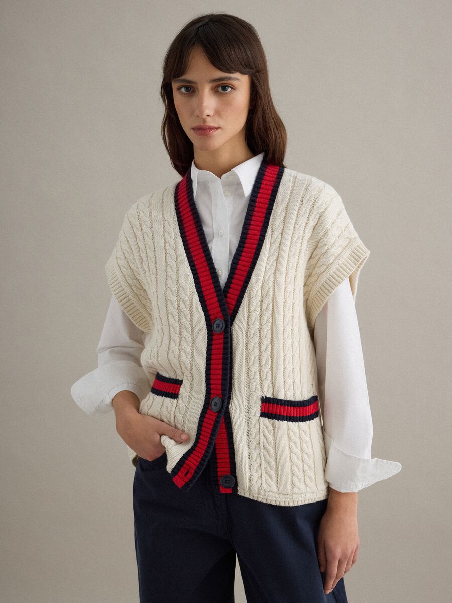 Multicolour pure cotton oversize fit deep V-neck waistcoat_1