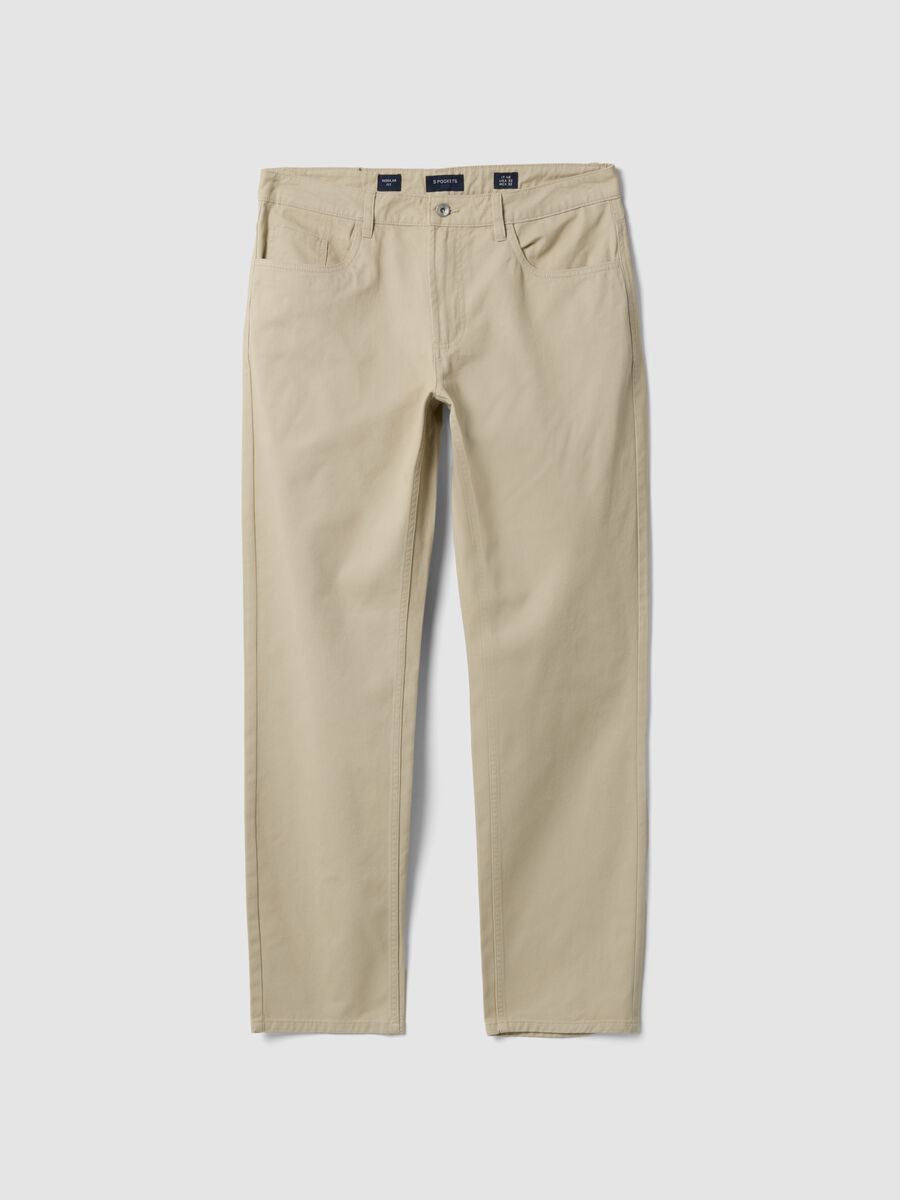 Beige Five-Pocket-Hose aus reiner Baumwolle_0