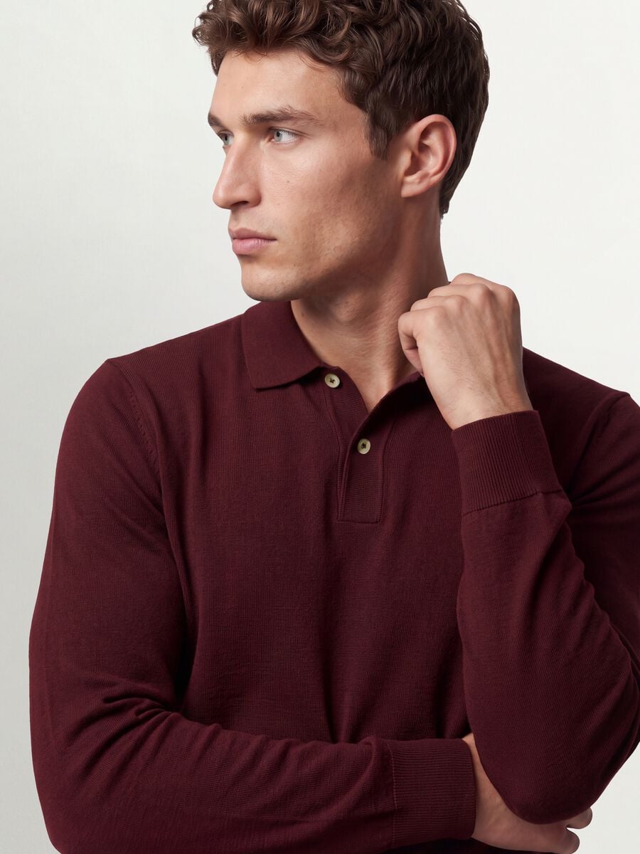 Red long-sleeve piqu&eacute; polo in pure organic cotton, regular fit_0