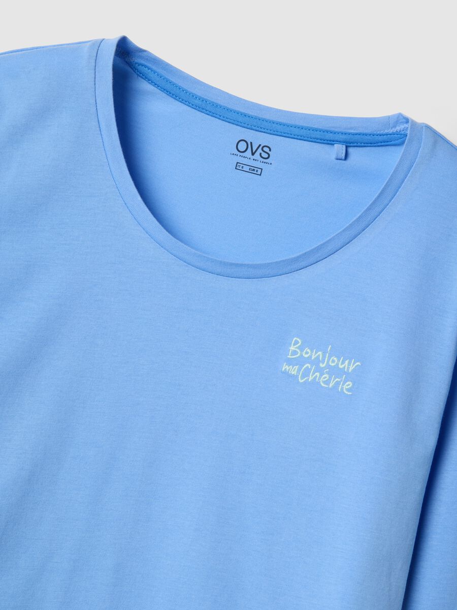 Pigiama in puro cotone azzurro regular fit con volant_1