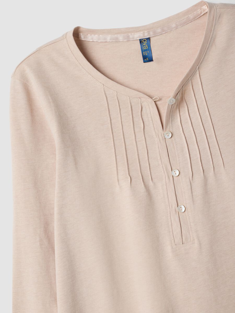 Beige organic cotton-blend pyjamas with Henley neckline_1