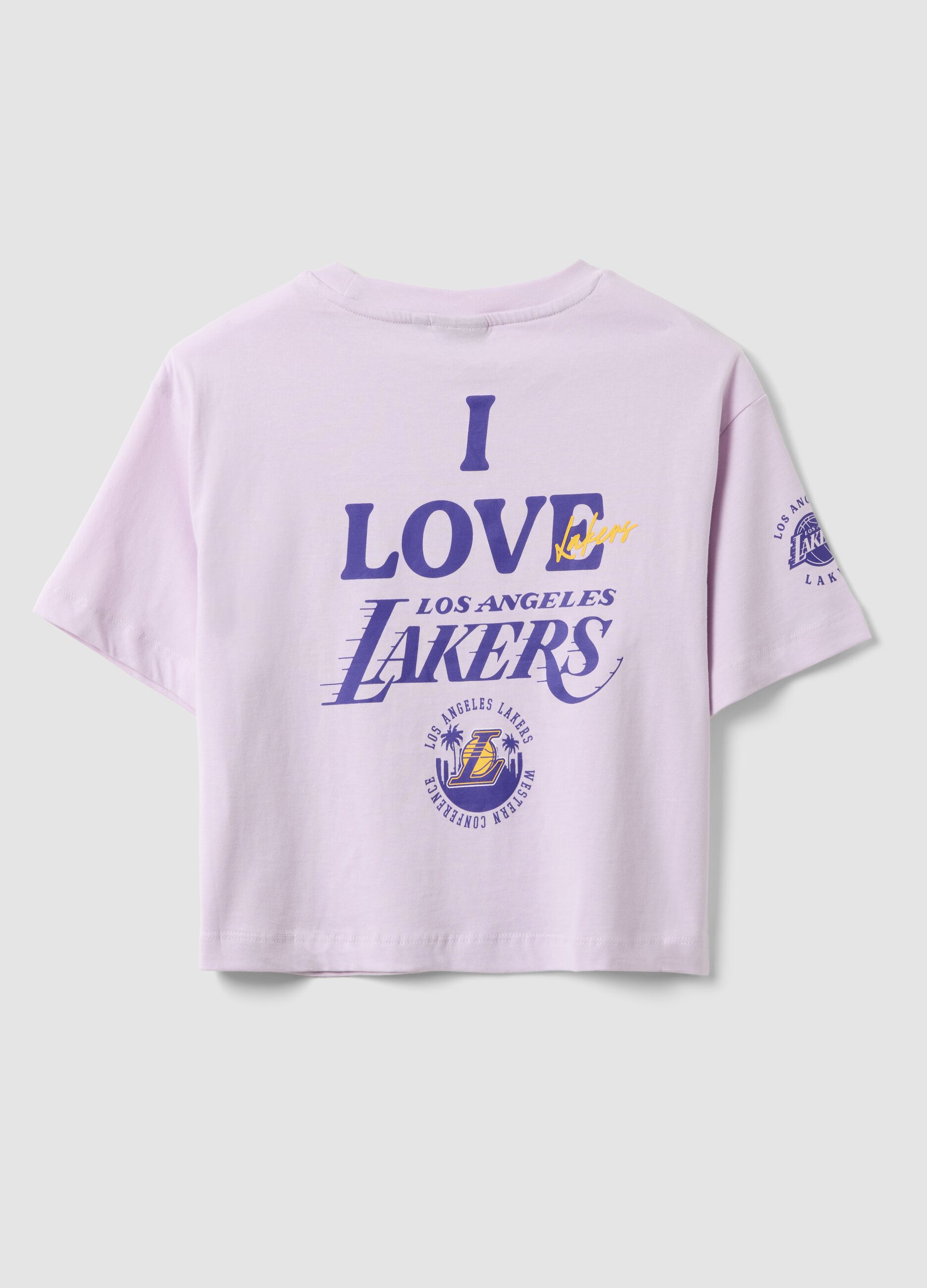 Girls' relaxed fit purple pure cotton T-shirt with Lakers prints