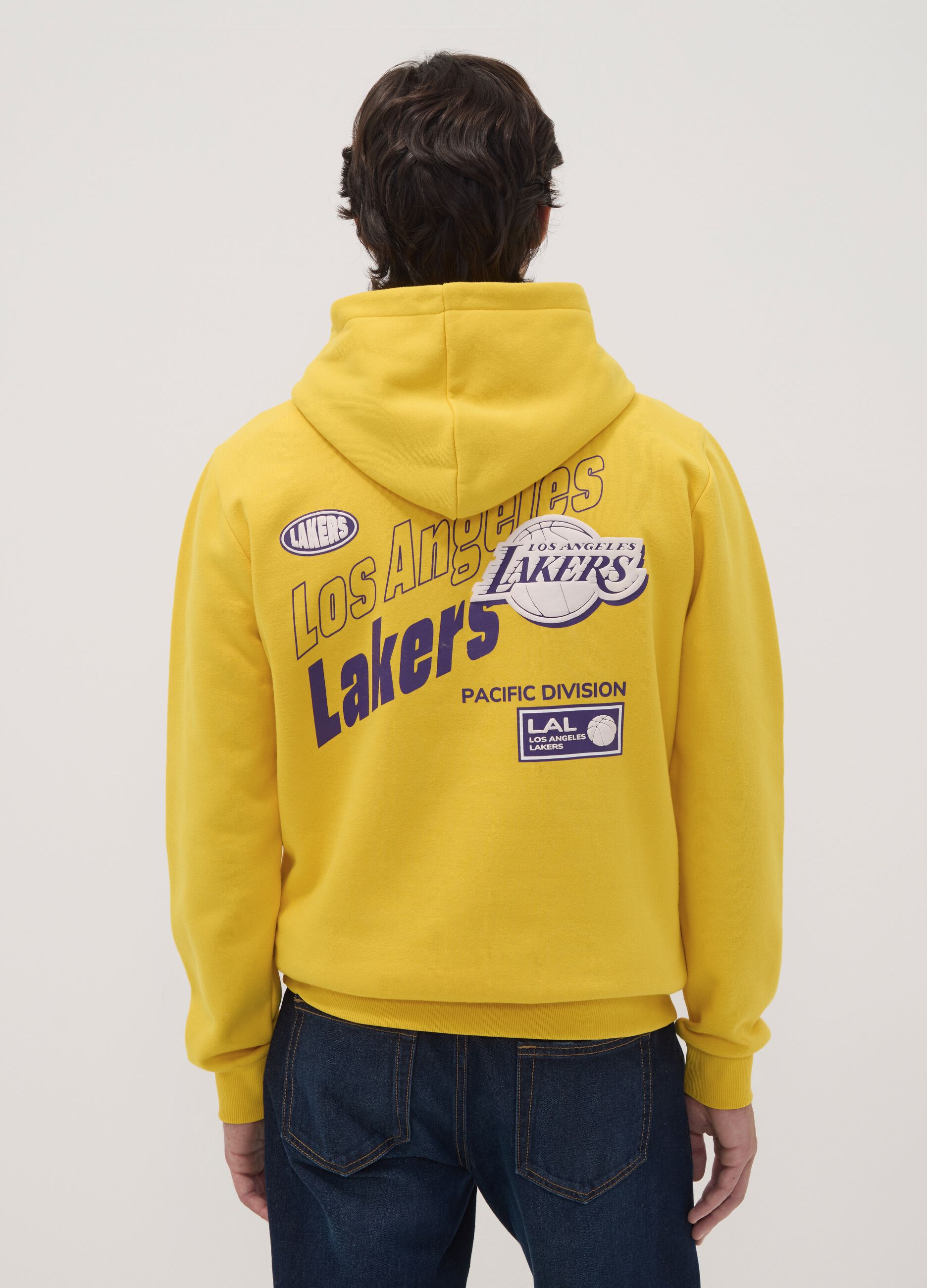 Sweatshirt amarela com capuz em mistura de algod&atilde;o com estampado Lakers