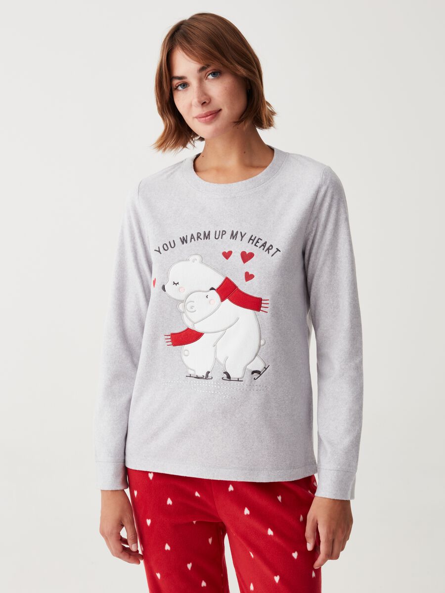 Full-length fleece pyjamas with bear embroidery_1