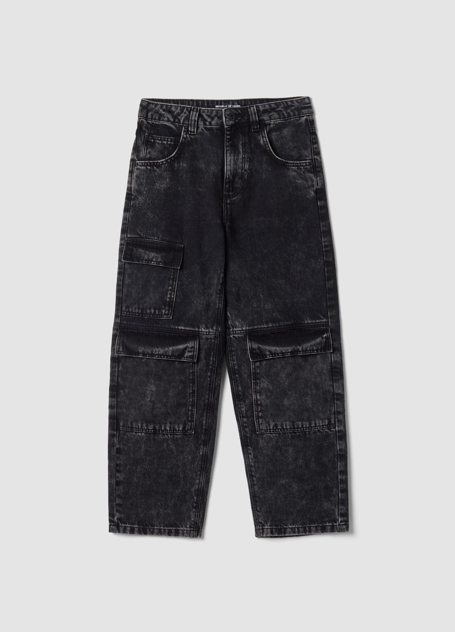 Schwarze Cargo-Jeans aus reiner Baumwolle, Skater Fit