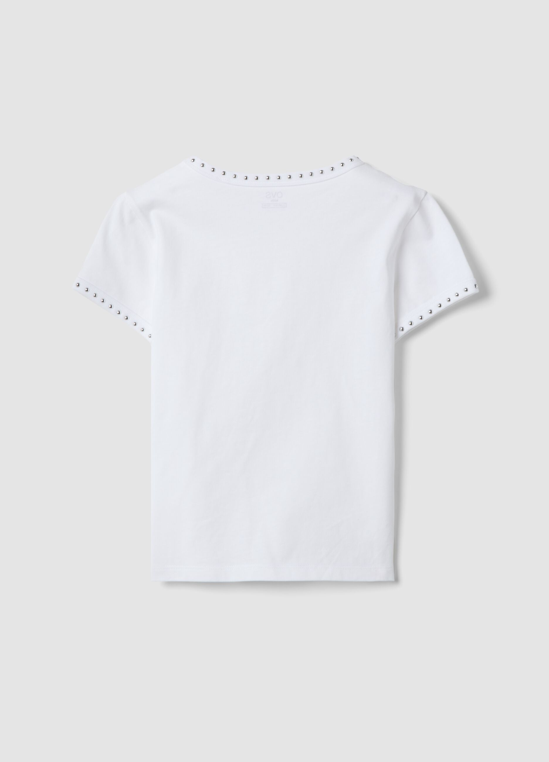 Girls&rsquo; white pure cotton slim-fit T-shirt with rhinestones