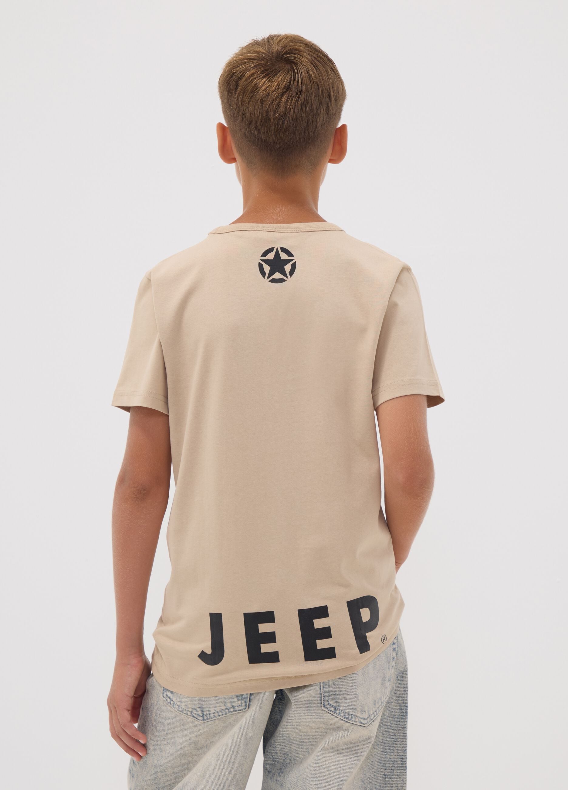T-shirt beige 100 % coton avec imprim&eacute; devant et dos