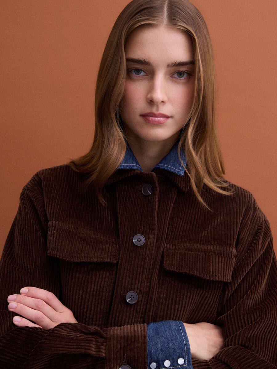 Dark brown pure cotton ribbed shirt_0