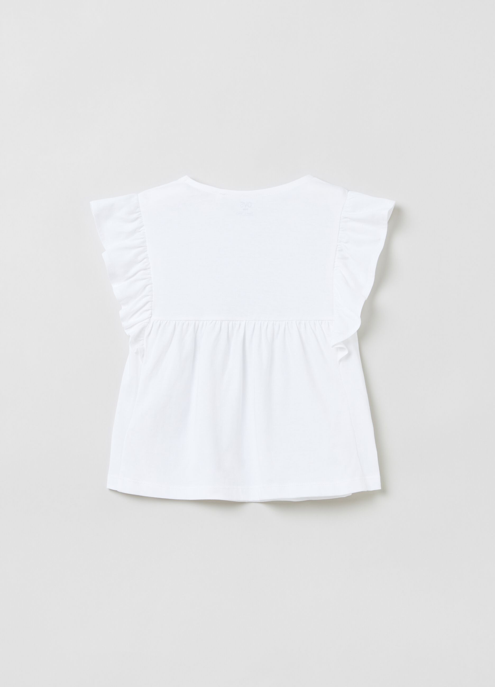 Sleeveless top in cotton with frills