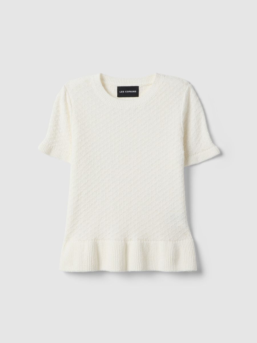 Slim Fit White Cotton Blend Crew Neck Sweater_0