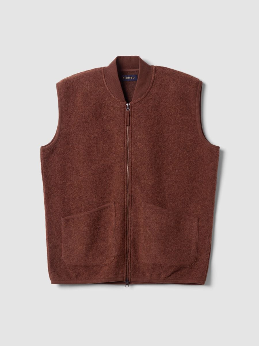 Brown wool-blend gilet with zip_0