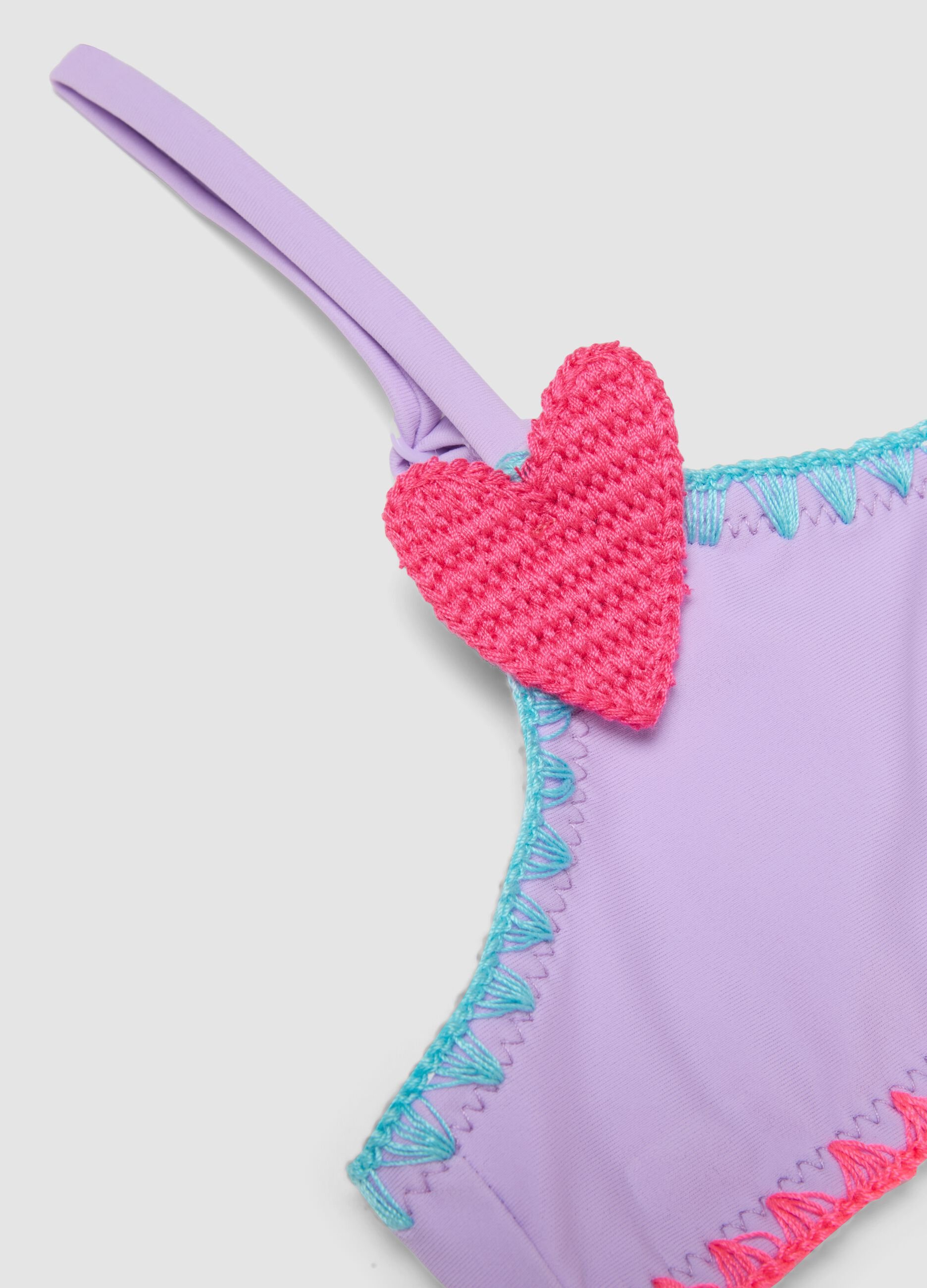 Purple stretch bikini with appliqu&eacute; hearts