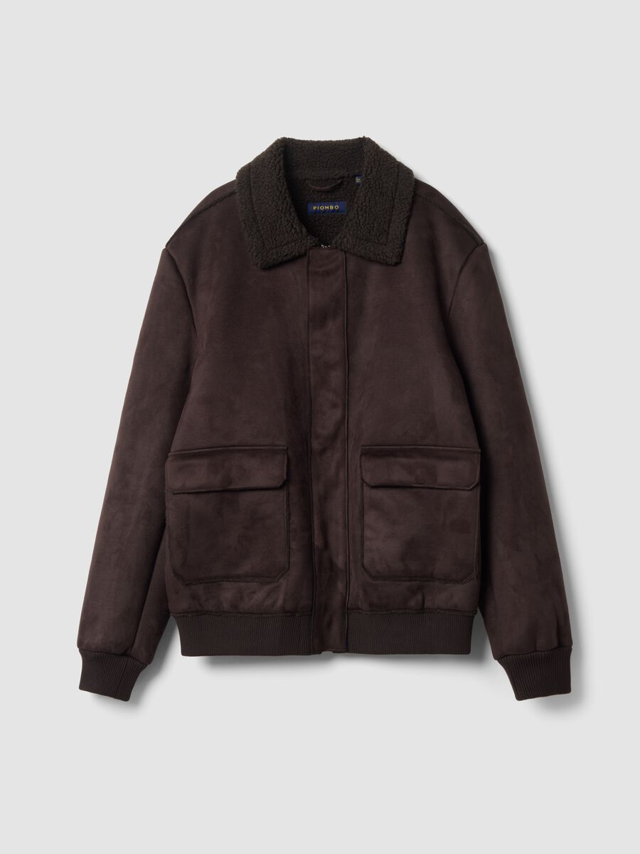 Giubbotto marrone scuro regular fit con collo effetto_0