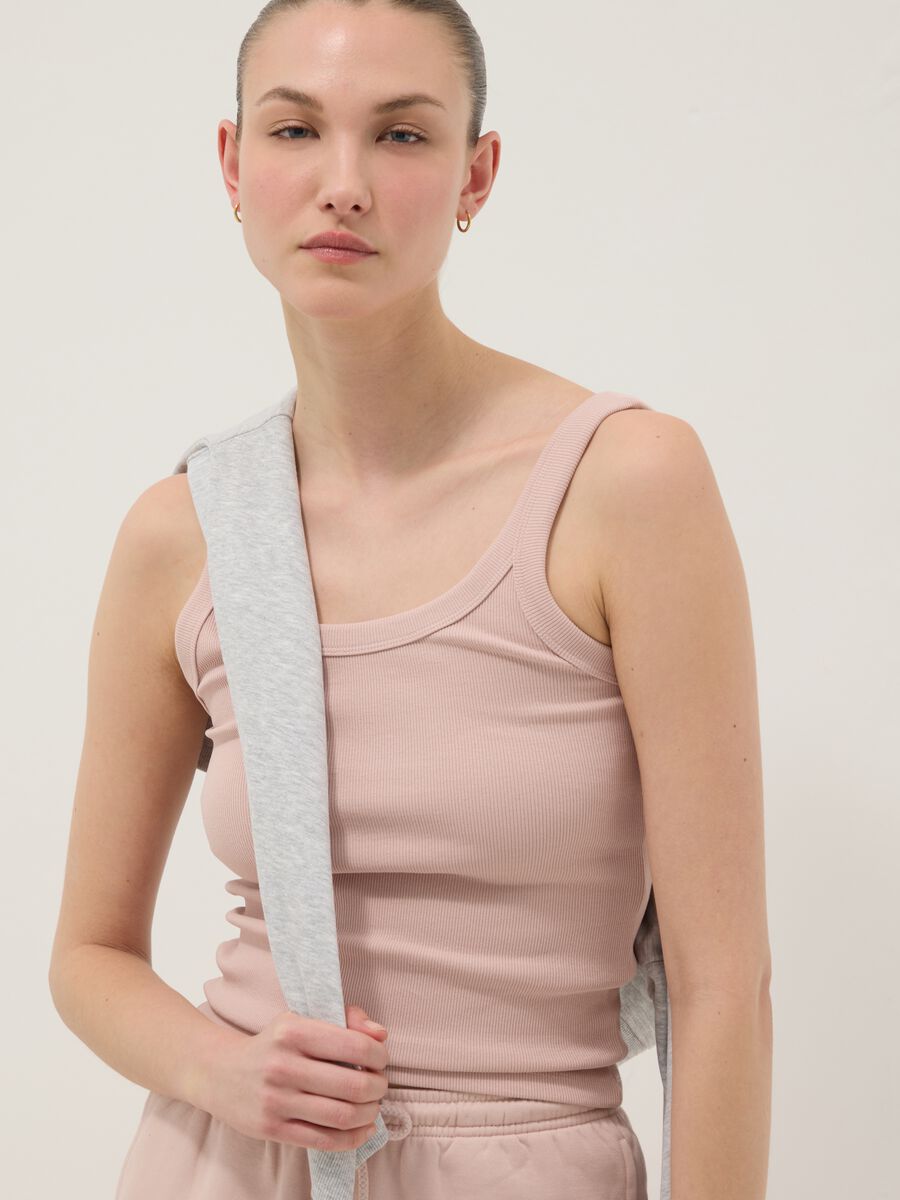 Pink fitted stretch cotton vest top_0