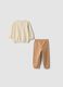 Pigiama beige con girocollo in puro cotone organico_1