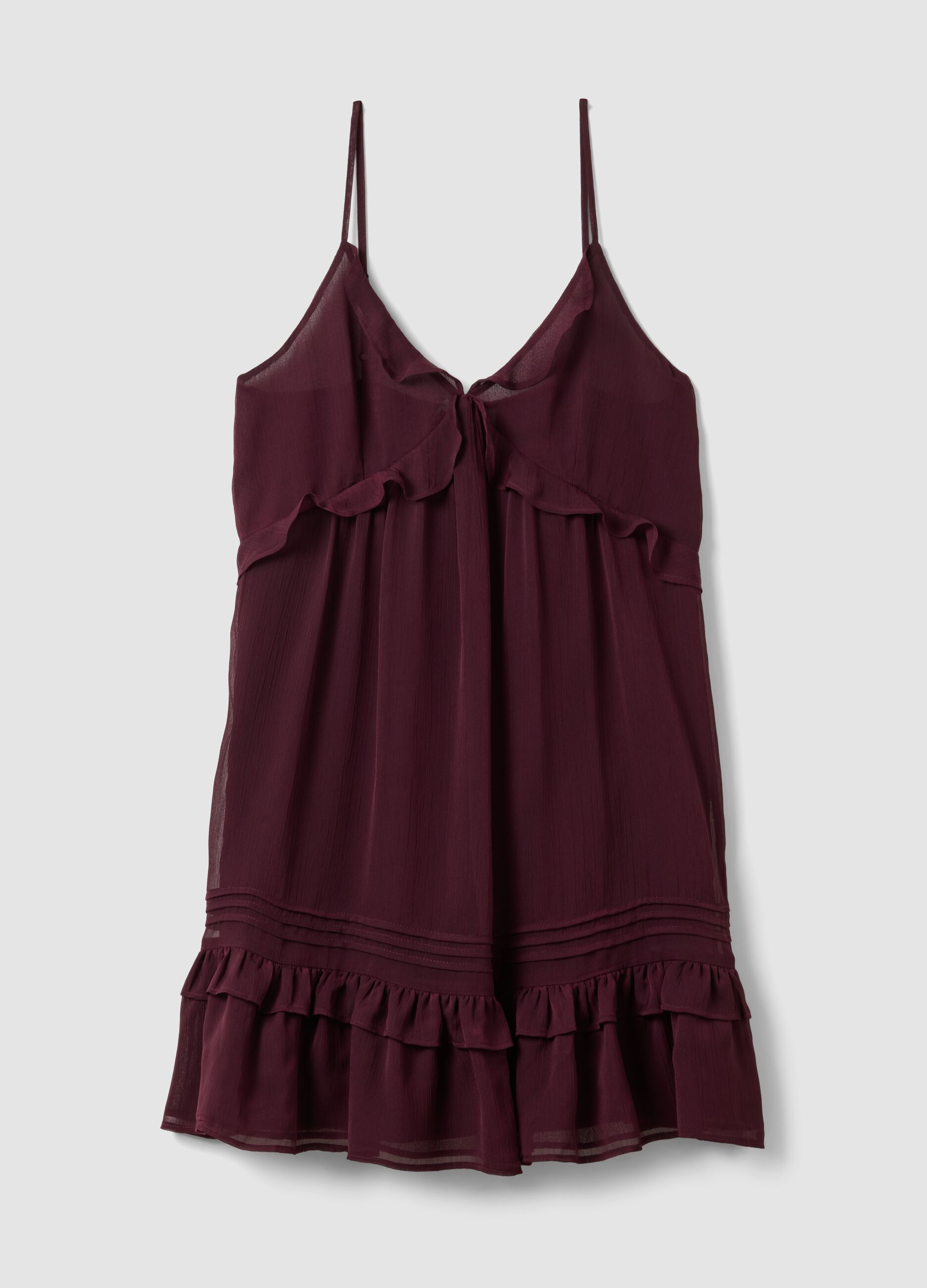 Violettes Minikleid mit Volants und tiefem Ausschnitt