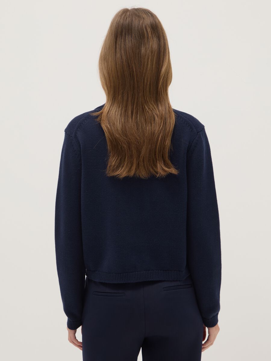 Blue cardigan with polo collar in pure cotton regular fit_2