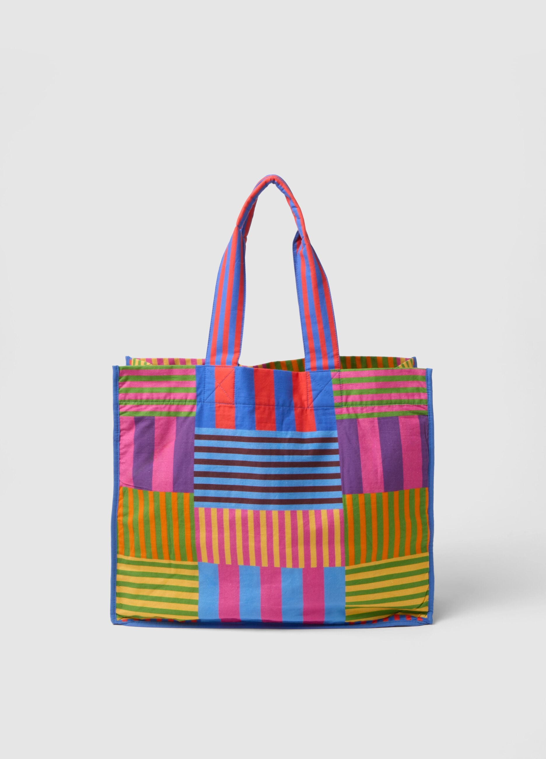 Bolsa shopper en algod&oacute;n puro con rayas multicolor
