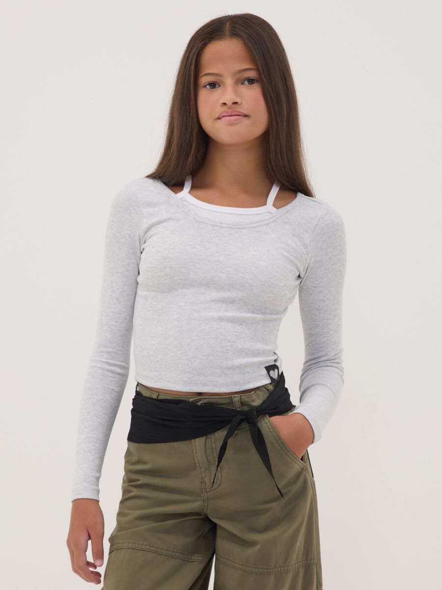 Grey stretch-cotton T-shirt with slim-fit straps_1