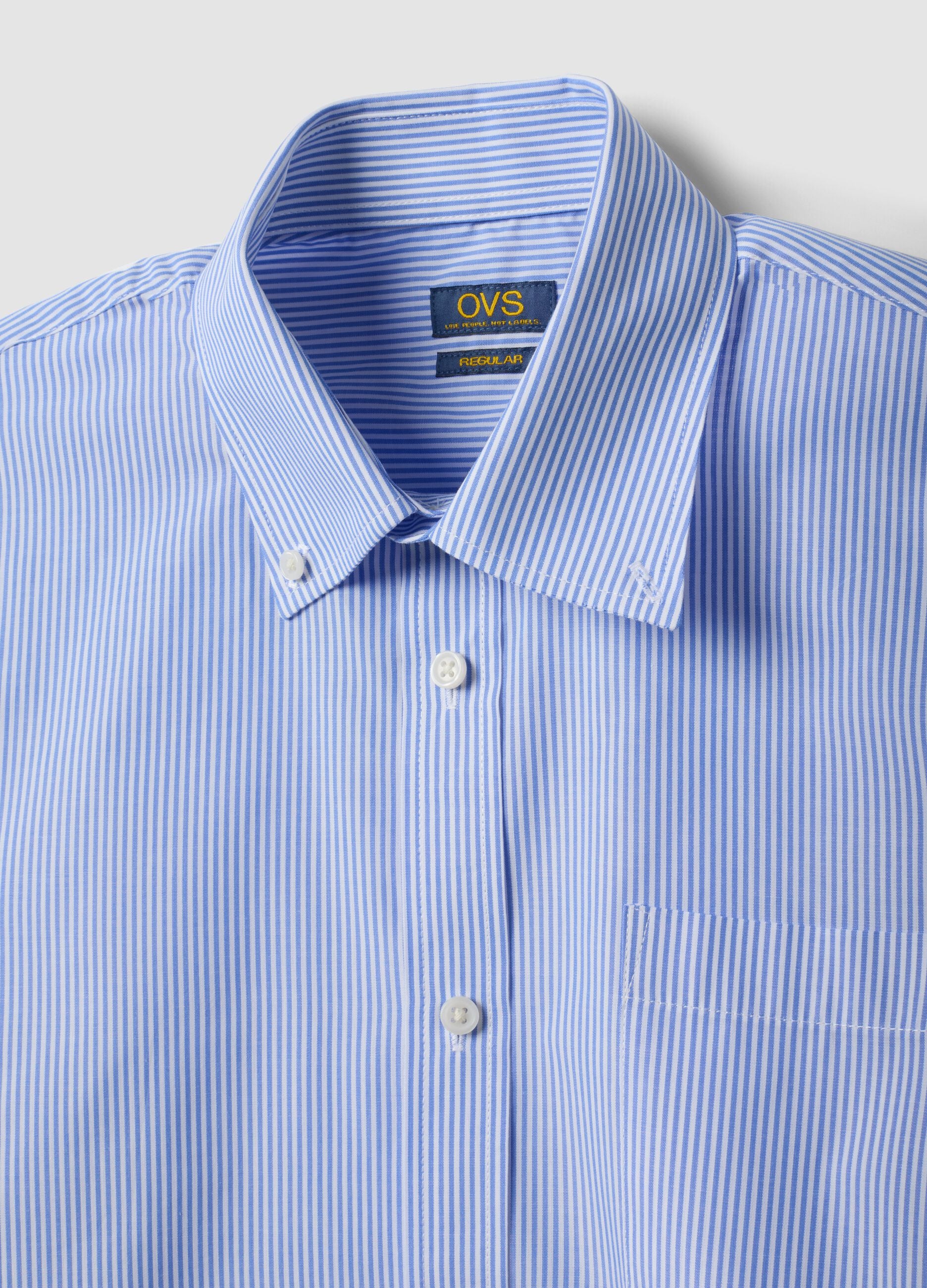 Blue striped cotton-blend shirt with button-down collar, easy-iron, regular fit