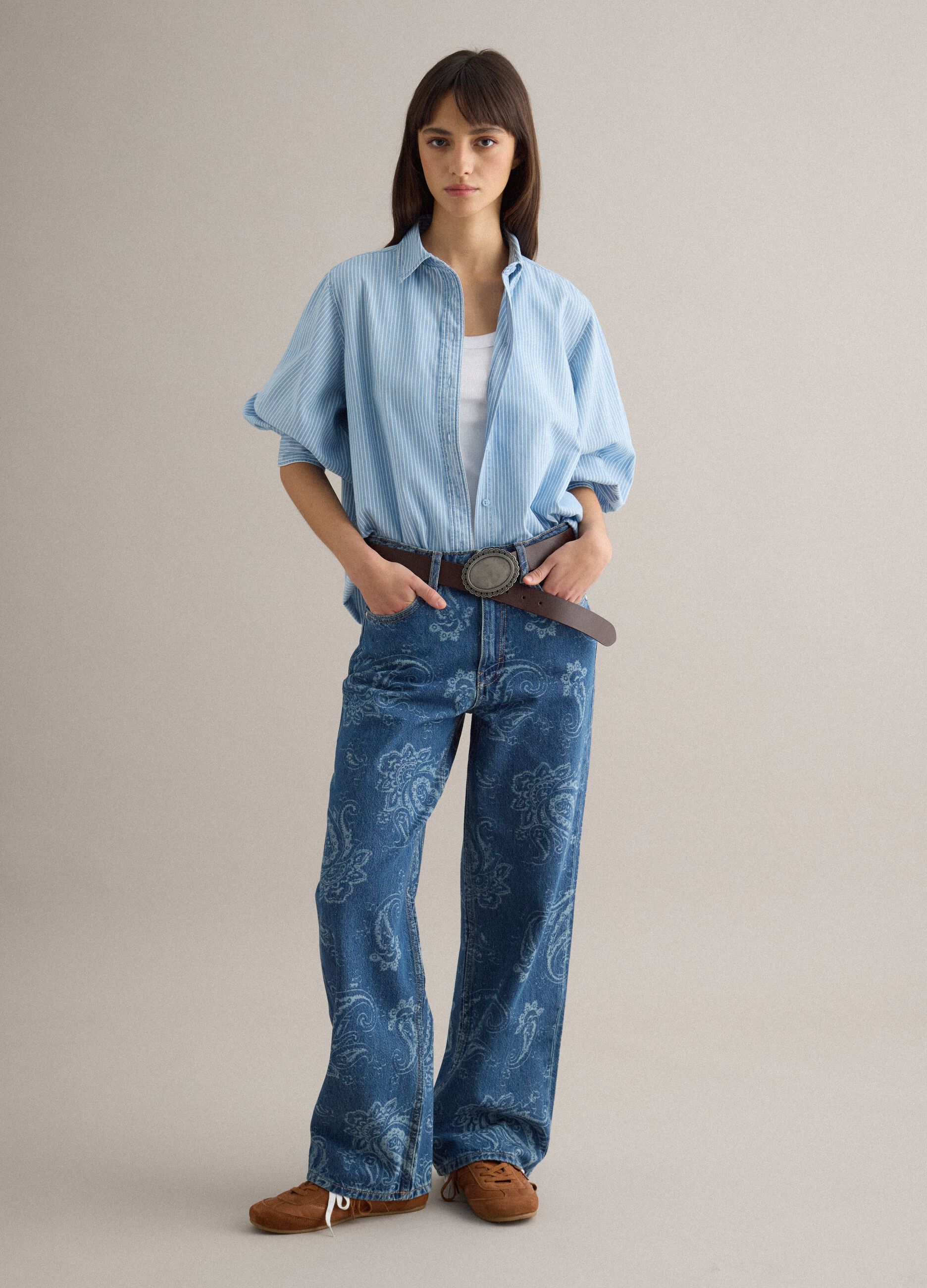 Blue baggy trousers in pure cotton