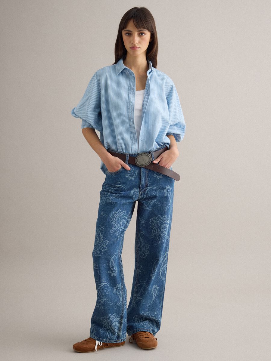 Blue baggy trousers in pure cotton_0