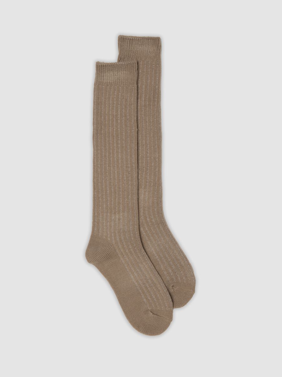 Beige Rippstr&uuml;mpfe aus Stretchmaterial_0