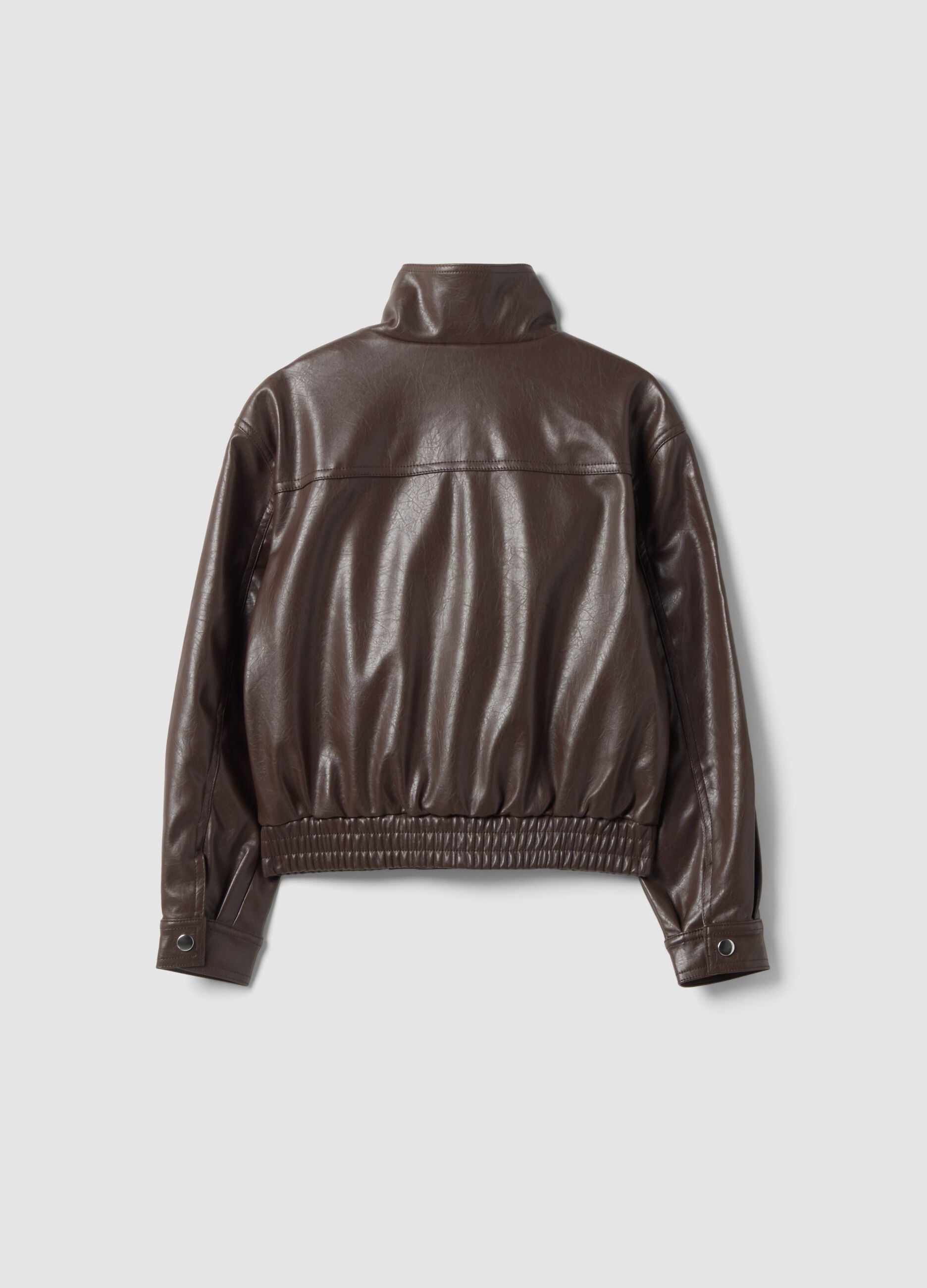 Girls&rsquo; brown jacket with zip and high neck, oversized fit