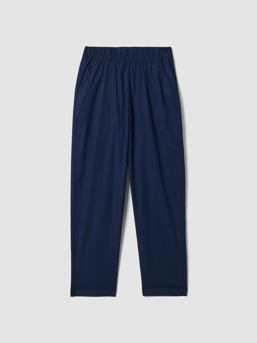 Blue stretch cotton trousers with elasticated waist_0