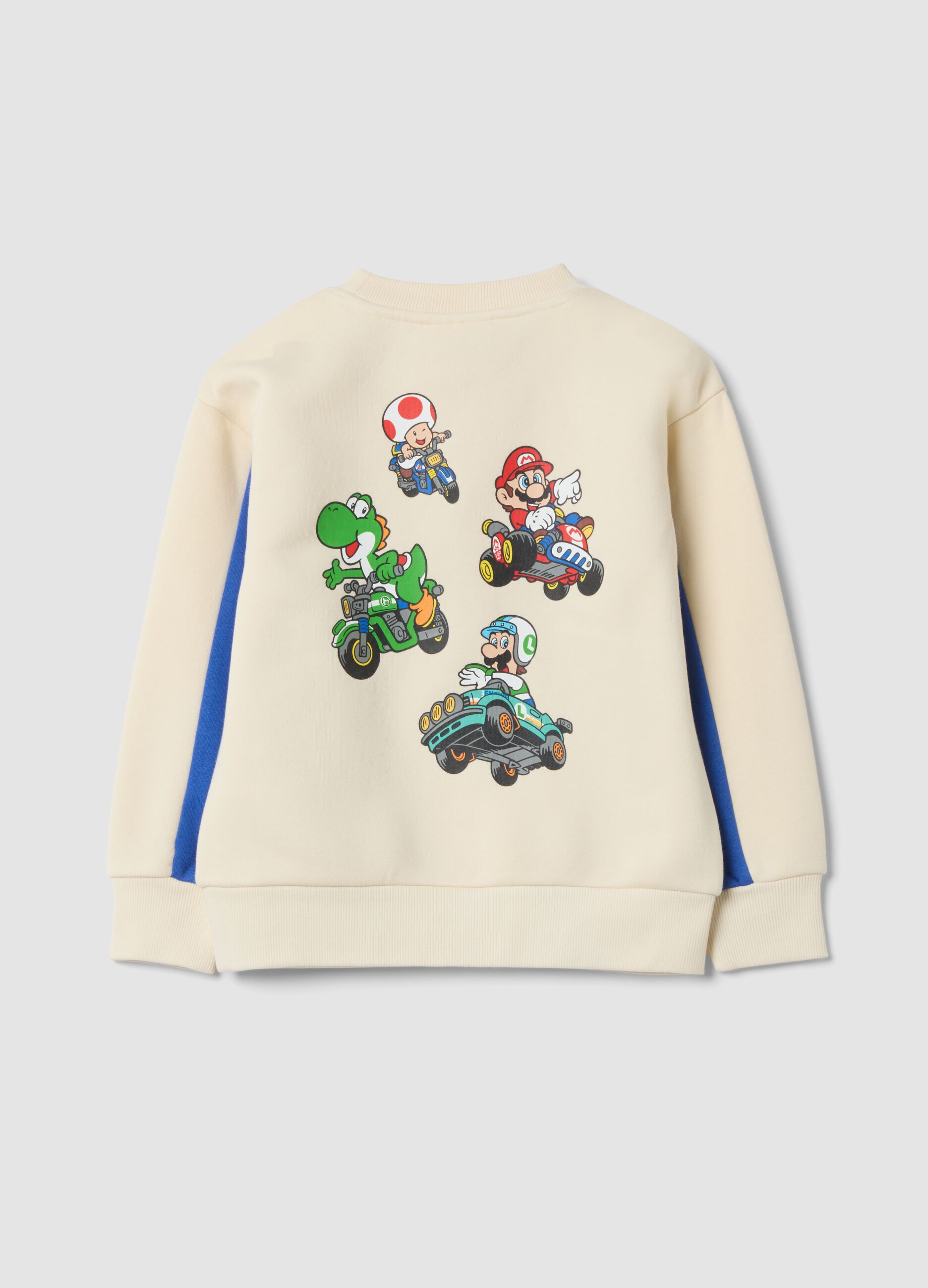 Beige cotton-blend crew-neck sweatshirt with Mario Kart print, oversized fit