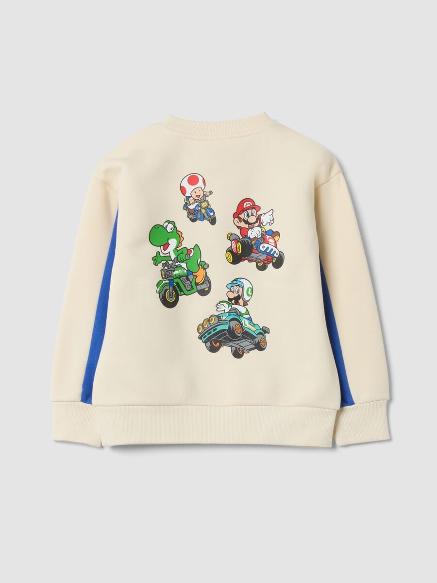 Beige cotton-blend crew-neck sweatshirt with Mario Kart print, oversized fit_1