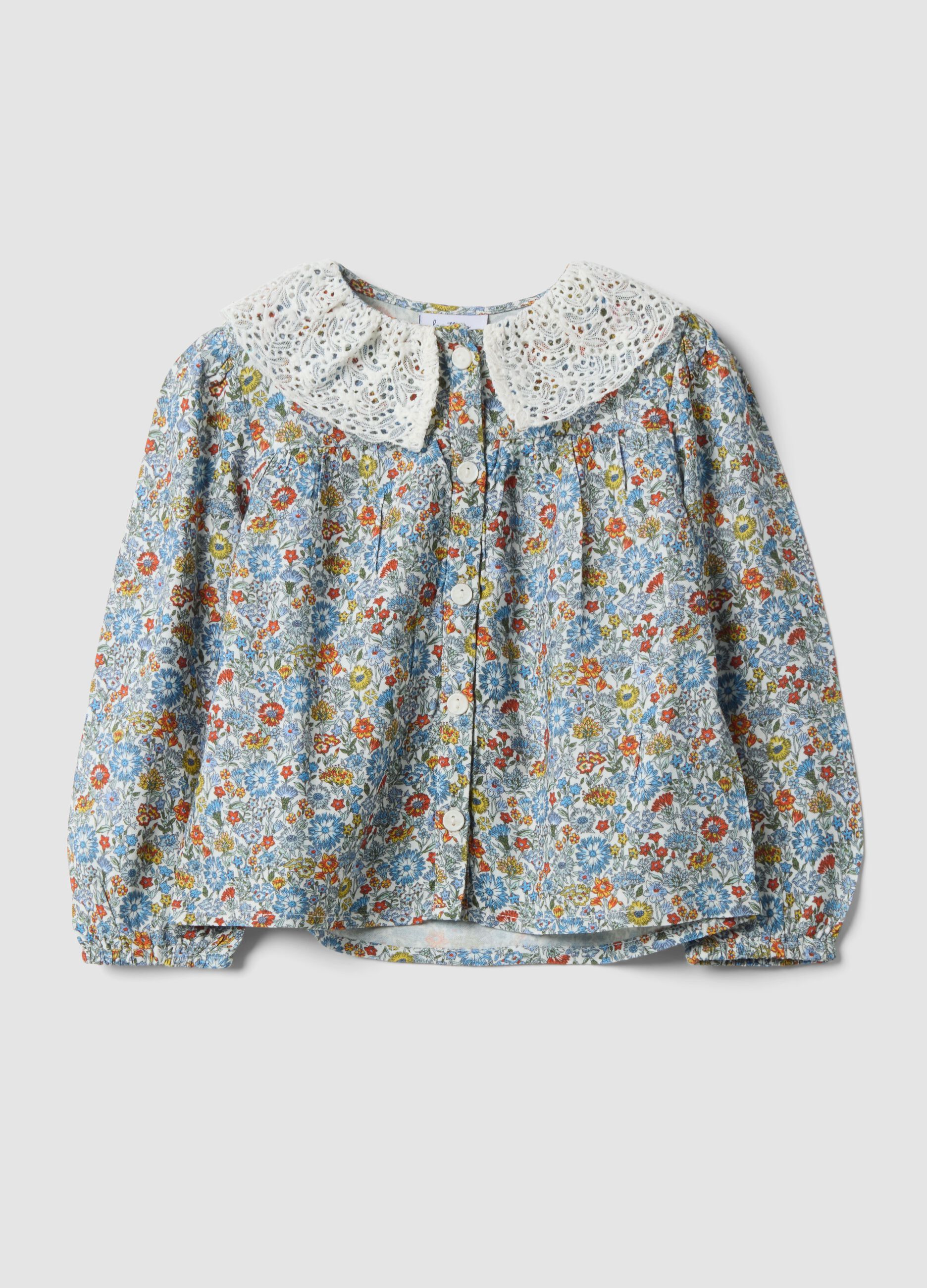 Camicia multicolor in pura viscosa con colletto ricamato