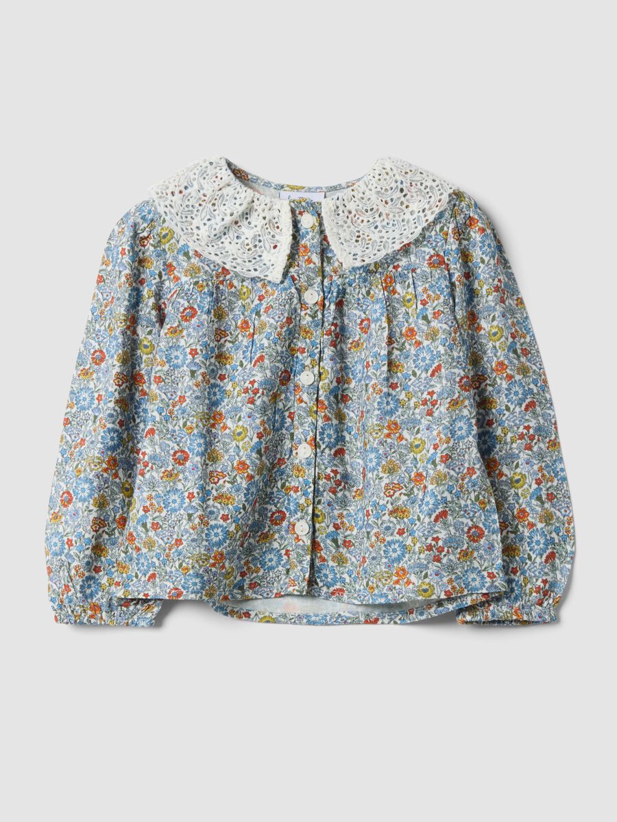 Camicia multicolor in pura viscosa con colletto ricamato_0