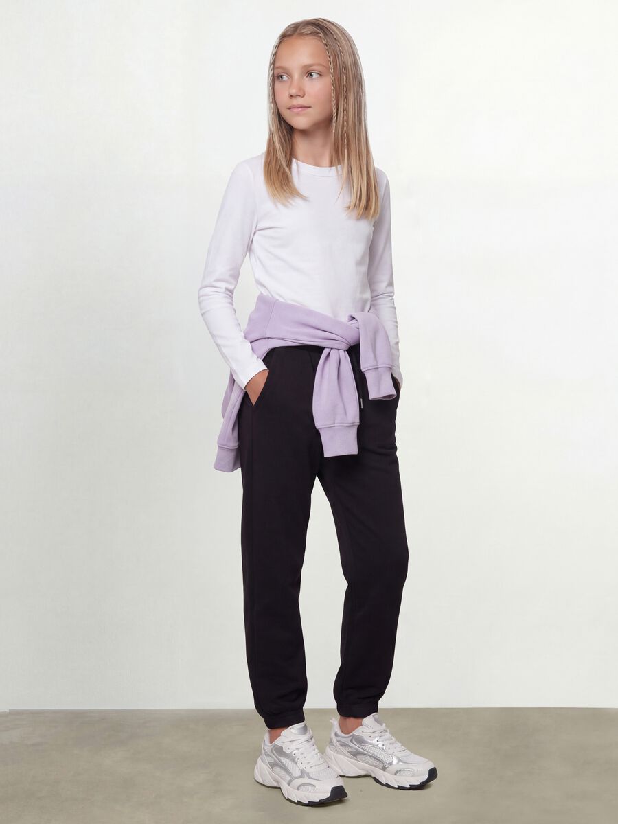 White organic cotton and stretch viscose T-shirt with ribbed neckline for girls_1