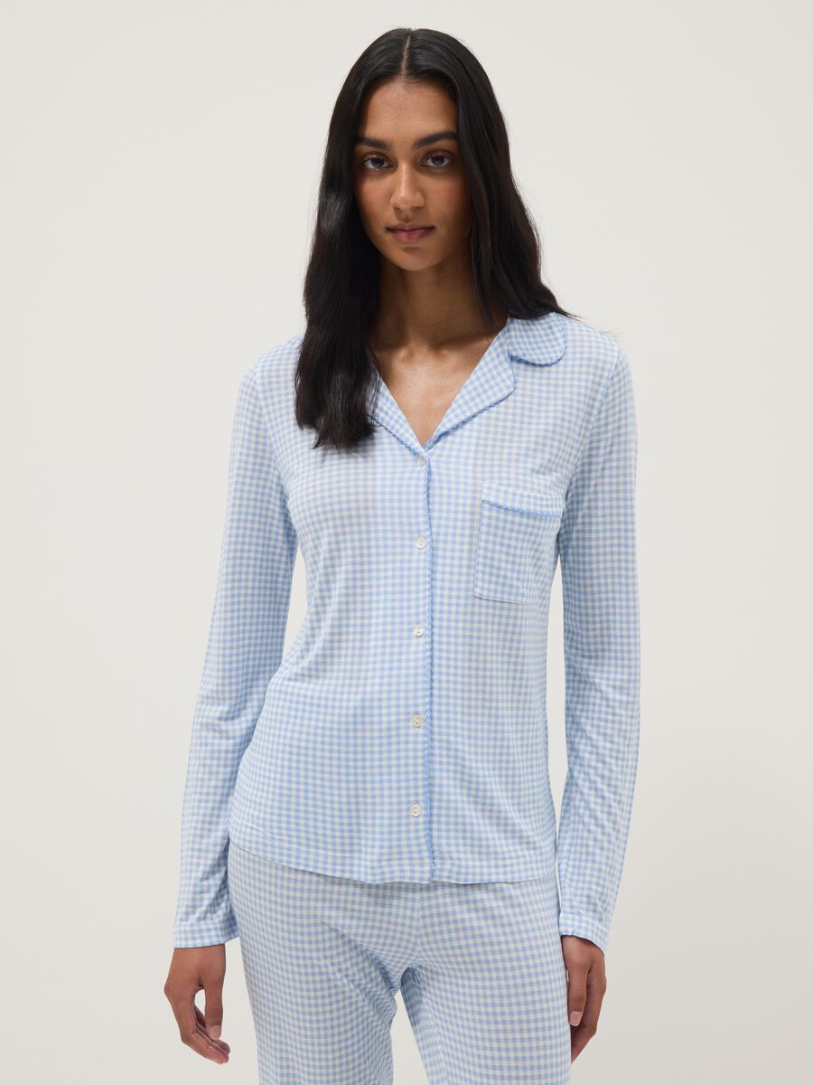 Pure Viscose Multicolour Check Pyjama Regular Fit with V-Neck_1