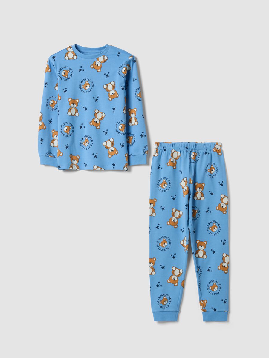 Light blue pure organic cotton pyjamas with teddy bear print_0