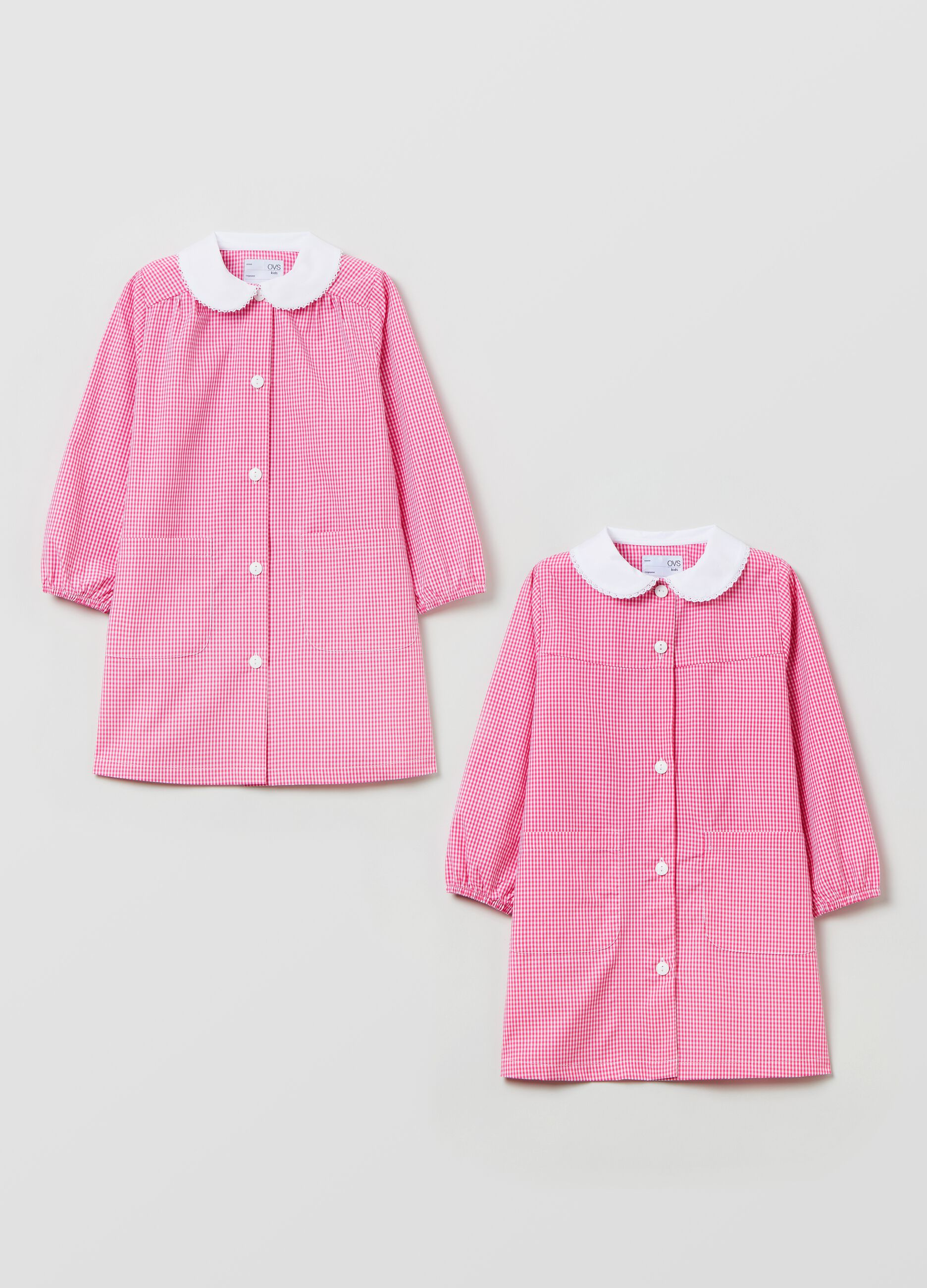 Two-pack gingham school smocks with buttons_0